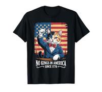 No Kings in America 1776 Revolutionary Funny Patriotic Cat T-Shirt
