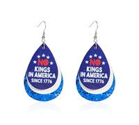 No Kings in America Since 1776 Earrings Shiny Blue Leather No Kings Protest Earrings Protect Democracy Layered Waterdrop Leather Earring Since 1776 Political Protest Accessory