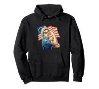 No Kings Liberty Colonial Woman Flexing Pullover Hoodie