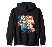 No Kings Liberty Colonial Woman Flexing Zip Hoodie