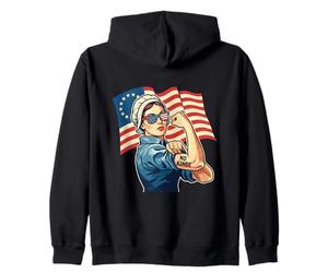 No Kings Liberty Colonial Woman Flexing Zip Hoodie