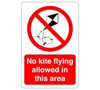 No kite flying allowed in this area : safety signage beech signage - 1.2mm Rigid plastic for indoor/outdoor usage (400mm x 300mm) Viewing Distance within 14m.