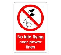 No kite flying near power lines : safety signage beech signage - High tack self-adhesive sticker (400mm x 300mm) Viewing Distance within 14m.