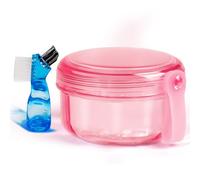 No Leak & Non-Slip Partial Denture Case Retainer Bath Box Cup, Denture Soaking Cup False Teeth Holder Box Case with Strainer Basket and Brush,Dishwasher safe - Transparent Pink