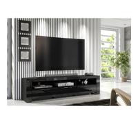 (No LED Lights ) Furneo 200cm Black Long TV Stand Unit Cabinet Matt & High Gloss LED Lights Phantom 10