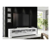 (No LED Lights ) Furneo 200cm White Long TV Stand Unit Cabinet Matt & High Gloss LED Lights Phantom 10