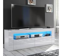 (No LED Lights) White TV Stand 145cm Unit Cabinet Matt & High Gloss Clifton13 LED Lights
