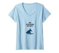 No Lifeguard On Duty Shark Warning Beach Sign V-Neck T-Shirt, Women, Baby Blue, S