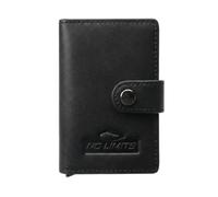 No Limits Mens Genuine Leather Credit Card Holder Automatic Pop-up RFID Compact Wallet With Box, Black, Slim, Minimalist