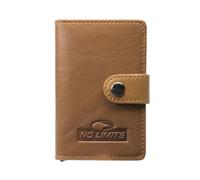 No Limits Mens Genuine Leather Credit Card Holder Automatic Pop-up RFID Compact Wallet With Box, cognac, Slim, Minimalist