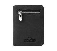No Limits Men's Genuine Leather Credit Card Holder Nubuck Effect Slim Vertical Wallet with Box, Black, Classic, With Coin Purse