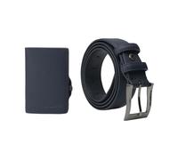 No Limits Men's Gift Box, Belt Set in PU Leather Lining and PU Card Holder with Aluminium Box, RFID, Automatic Pop-Up Wallet, blue, Slim, Saffiano effect