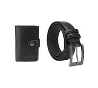 No Limits Men's Gift Box, Belt Set in PU Leather Lining and PU Card Holder with Aluminium Box, RFID, Automatic Pop-Up Wallet, Black, Slim, Carbon look