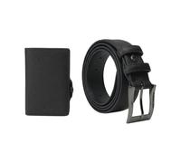 No Limits Men's Gift Box, Belt Set in PU Leather Lining and PU Card Holder with Aluminium Box, RFID, Automatic Pop-Up Wallet, Black, Slim, Saffiano effect