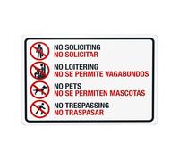 No Loitering No Loitering No Pets No Trespassing Bilingual Metal Warning Sign, Caution Security Poster for Road Street Home Business Wall Decor 12×8 Inches