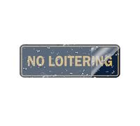 No Loitering Sign Metal Tin With Adhesive Backing Blue And Gold Bold Text Warning Sign For Business Store Window Door Wall Decoration Indoor Outdoor Use 4×16 Inch