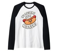 No Losers Only Wieners Funny Hot Dog Pun Humor Raglan Baseball Tee