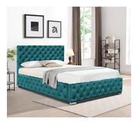 (No Mattress, 5ft King Size) Tufted Fabric Bed Frame In Green 3ft, 4ft6 or 5ft