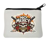 No Mercy Skull and Brass Knuckles Neoprene Coin Purse Pouch 10x11cm White