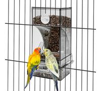 No Mess Automatic Bird Feeder for Cage, Transparent Acrylic Seed Dispenser with Spill Tray, Cage Accessories for Small/Medium Birds (Lovebirds, Parakeets, Cockatiels)