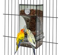 No Mess Automatic Bird Feeder for Cage, Transparent Acrylic Seed Dispenser with Spill Tray, Cage Accessories for Small/Medium Birds (Lovebirds, Parakeets, Cockatiels)