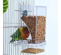 No Mess Bird Cage Feeder Automatic Parrot Seed Feeders with Perch Acrylic Transparent Food Container Accessories for Small and Medium Parakeets Lovebirds (Transparent)