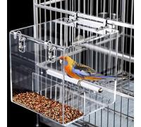 No Mess Bird Feeder for Cage, Automatic Acrylic Bird Feeder Seed Catcher Tray Cage with Stainless Steel Hooks for Small Parrots Canary Parakeet Budgerigar Crested Cockatiel Lovebird (Small)