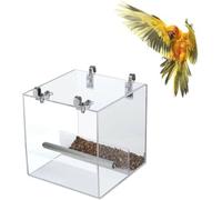 No Mess Bird Feeder for Cage Automatic Bird Feeder for Cage Acrylic Seed Food Container for Parakeet Canary Cockatiel Parrot Finch Canary, Pet Bath, Bathing Tub (M)