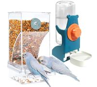 No Mess Bird Feeder Water Dispenser Set, Automatic Parrot Feeder Cage Accessories, Clear Parakeet Seed Container Food Feeder Drinker for Cage, Cockatiel Finch Lovebirds Budgies Canary (Set-B)