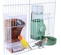 No Mess Bird Feeder Water Dispenser Set for Cage,Automatic Bird Cage Feeders and Waterers,Parakeet Seed Container Cage Accessories for Parrots Cockatiel Canary Lovebirds Budgies Finches(Green)