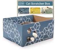 No-Mess Cardboard Cat Scratcher Box - Refillable Double-Sided Scratch Pad | No-mess design with high sides. Protects furniture. Extra-large for big cats. Refillable & double-sided.
