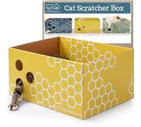 No-Mess Cardboard Cat Scratcher Box - Refillable Double-Sided Scratch Pad | No-mess design with high sides. Protects furniture. Extra-large for big cats. Refillable & double-sided.