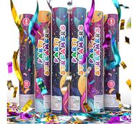 No Mess Streamer Confetti Cannon Party Poppers | 6 Pack | Multicolor Streamers | Glitter Bomb Confetti Shooters | Decoration for Birthday, Wedding | Launches 25 ft | 12 inch | TUR Party Supplies
