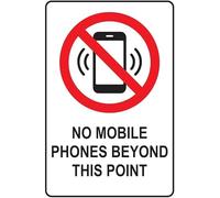 No Mobile Phones Beyond This Point Warning Metal Sign Tin Signs Aluminum Plaque for Outdoors Use Yard Farm Fence Home Wall Decor 8x12 inch
