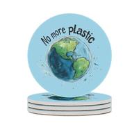 No More Plastic Round Ceramic Coasters Non-Slip Cork Base Drinks Holder Craft 4PCS
