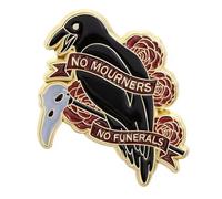 No Mourners No Funerals Goth Gothic Black Crow Raven Perch Roses Flowers Cane Skull Six of Crows 1.2" Enamel Pin Badge