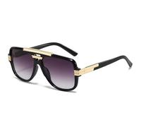 No Name Ltd Final Boss Double Bridge Beam Rapper Gangster Shades Sunglasses for Men Women Designer Style Trending Chunky Frame Gold Detail Trending Eyewear (Black Frame, Gradient Grey Lens)