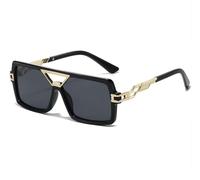 No Name Ltd Final Boss Ibiza Square Sunglasses Bad Boy Shades Oversized Gold Detail Frame Solid Black Lens