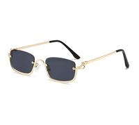 No Name Ltd Small Gold Half Frame Sunglasses for Women, Skinny Angular Frame, Slim Smokey Grey Lenses, Geometric Rectangular NEW UK 2026