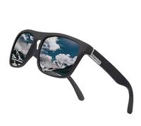 No Name Ltd Square Sunglasses Mens Polarised Vintage Retro Sports Rectangle Wrap Matte Rubberised Frame Sporty Glasses (Black/Grey)