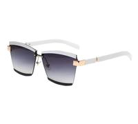 No Name Ltd Vintage Retro Rimless Cateye Sunglasses, Smokey Tinted Gradient Lens, Geometric Rectangle Cat Eye Gold Detail Frames, UK 2024 (White)