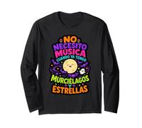 No Necesito Música Halloween Moon and Bats Quote Long Sleeve T-Shirt