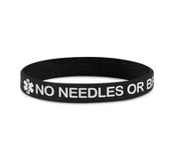 “No Needles or BP in This Arm” Medical Alert Wristbands - Silicone Medical ID Bracelets for Lymphedema, Mastectomy, or Dialysis Patients - Multiple Sizes (Black, X Large 21cm)
