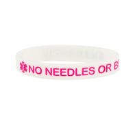 “No Needles or BP in This Arm” Medical Alert Wristbands - Silicone Medical ID Bracelets for Lymphedema, Mastectomy, or Dialysis Patients - Multiple Sizes (White, Medium 18cm)
