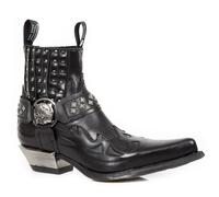 no-New Rock M.7950-S1 Black Ankle Boots Western Goth Strap Skull Stud Metal