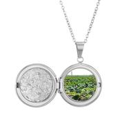 no/no A Lotus Pond Art Deco Fashion Locket Necklace Hold Picture Jewelry Birthday Gift