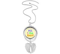 no/no All The Best Warm Heart Text Lithe Pendant Angel Wings Rotating Necklace Jewelry