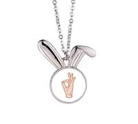 no/no Alright Ok Accomplish Gesture Hand Signal Rabbit Necklace Pendant Bunny Animal Jewelry Gift