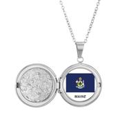 no/no American State Flag Contour Maine Locket Necklace Hold Picture Jewelry Birthday Gift