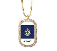 no/no American State Flag Contour Maine Necklace Pendant Diamond Crystal Golden Jewelry